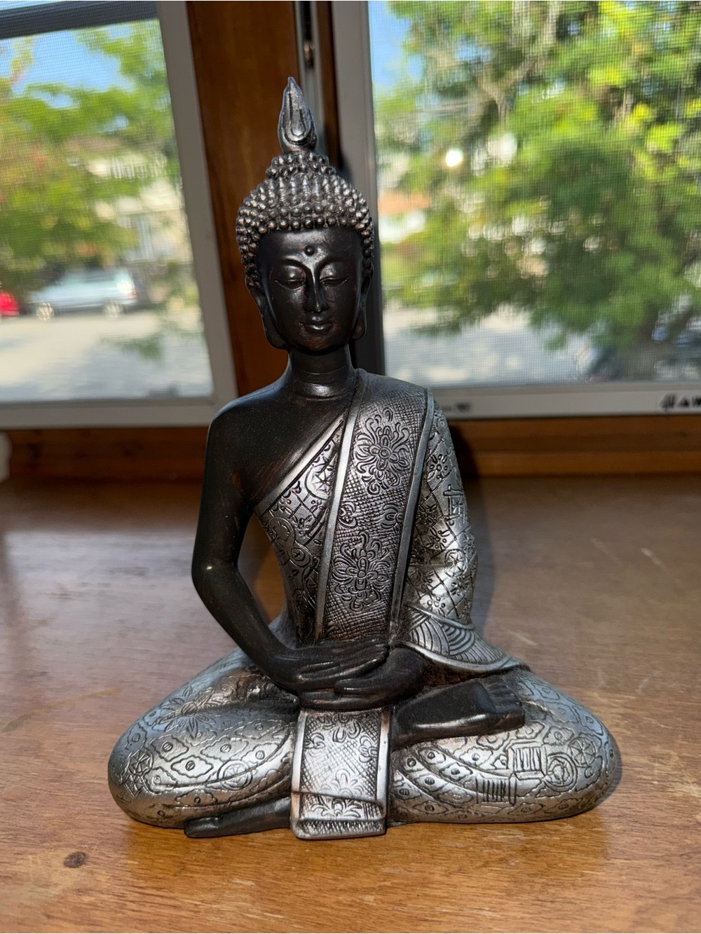 Decorative Silver-Black Seated Buddha Statue - Home Art
